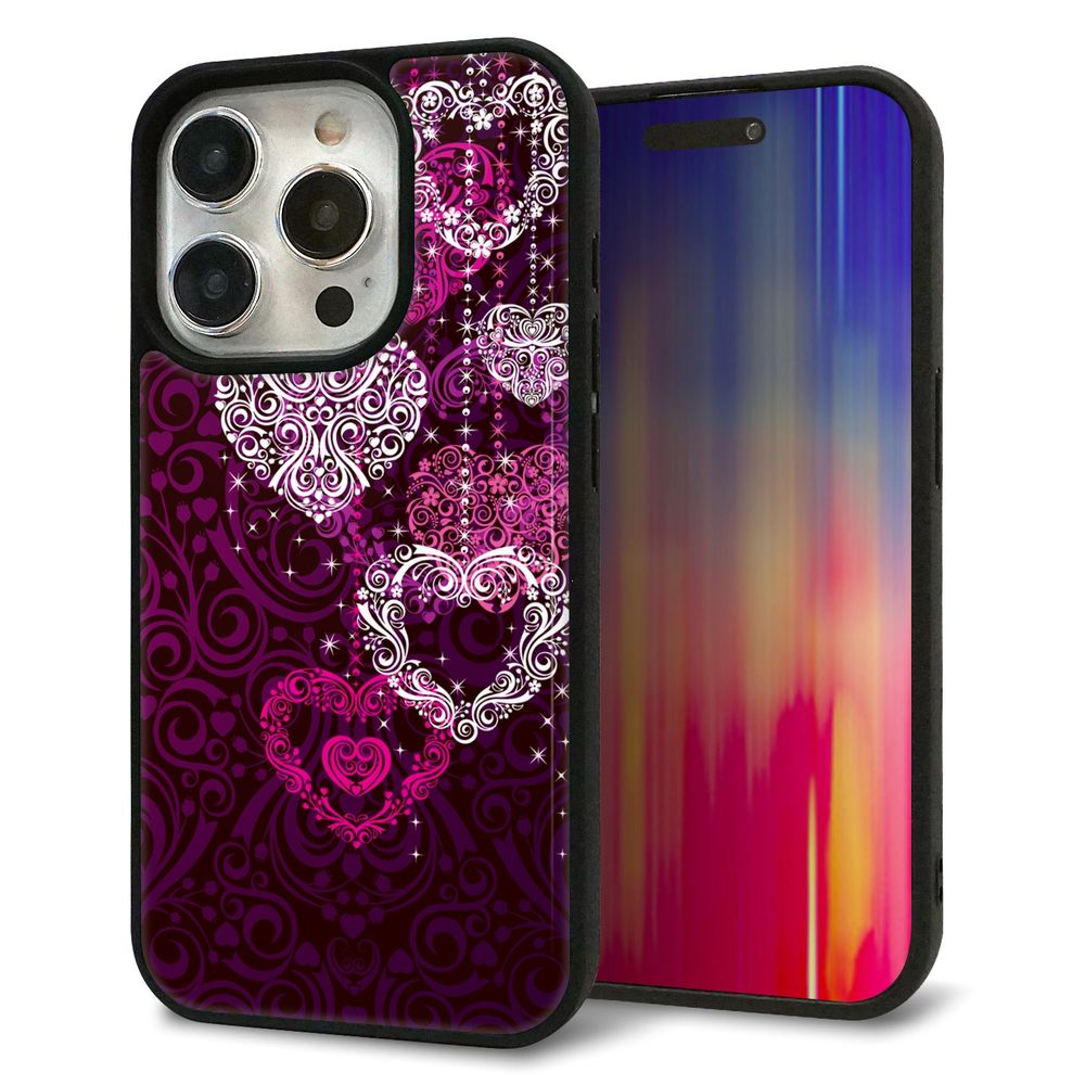 iPhone 15 Pro 強化ガラス＆TPUスマホケース ガラプリ【468 ハートのシャンデリア】