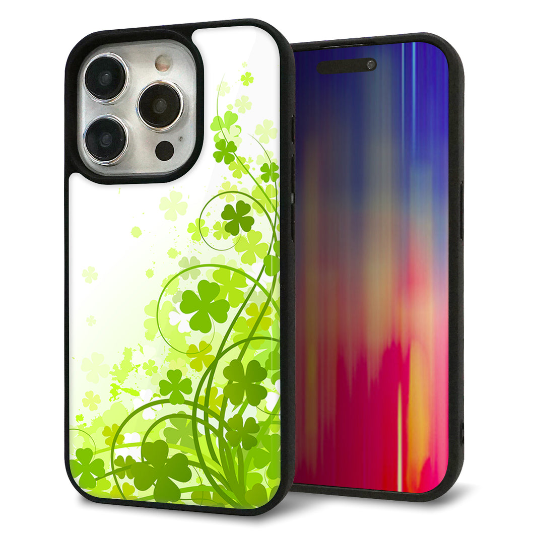 iPhone15 Pro 強化ガラス＆TPUスマホケース ガラプリ【565 四葉のクローバー】