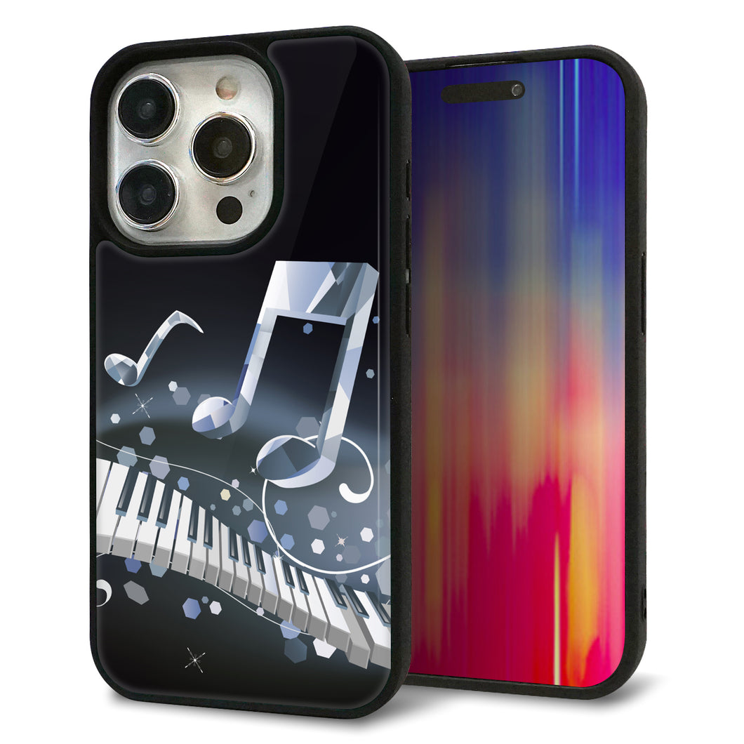 iPhone15 Pro 強化ガラス＆TPUスマホケース ガラプリ【575 鍵盤に踊る音】