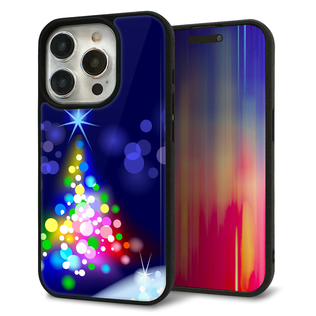 iPhone15 Pro 強化ガラス＆TPUスマホケース ガラプリ【720 白銀のクリスマスツリー】