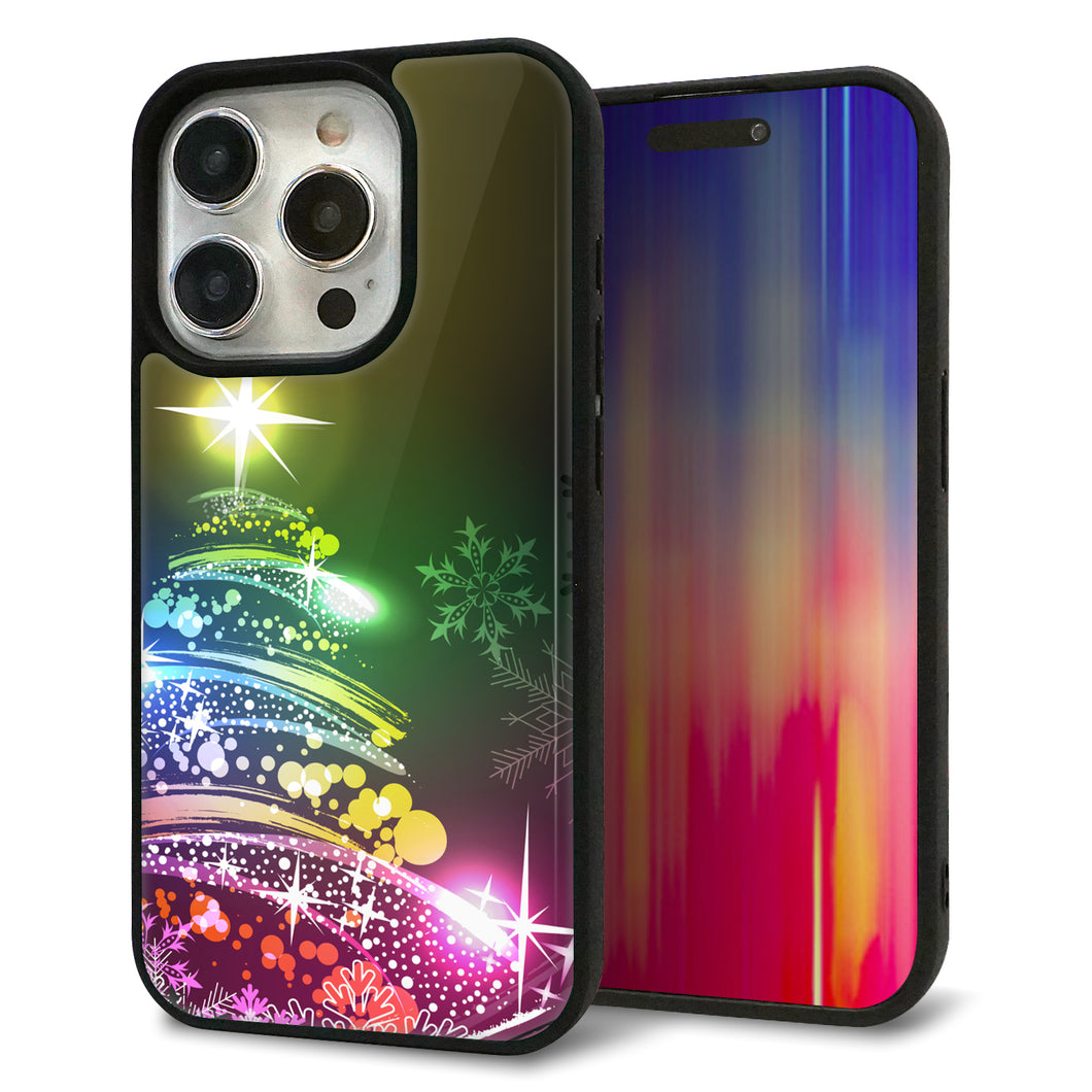 iPhone15 Pro 強化ガラス＆TPUスマホケース ガラプリ【722 レインボークリスマス】