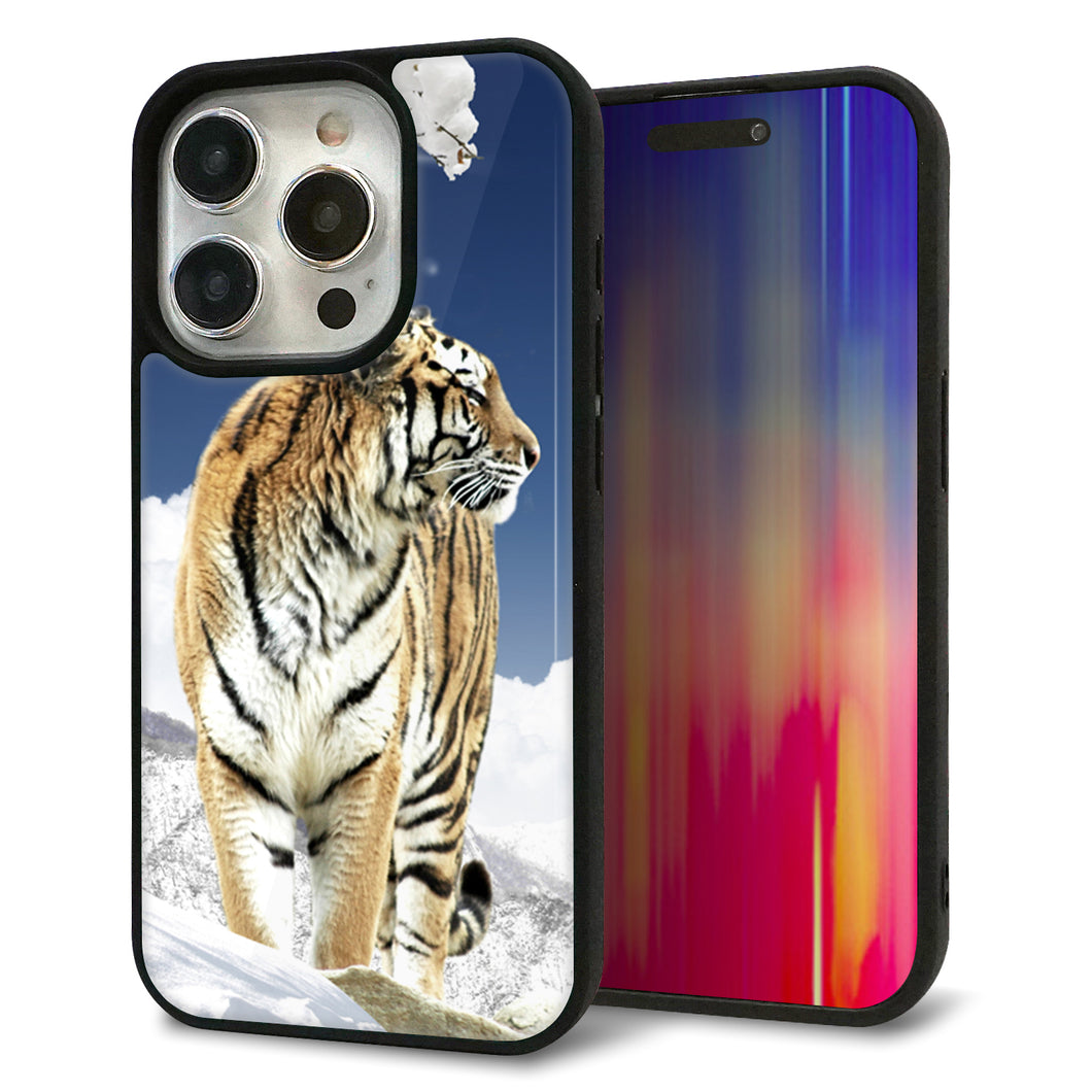 iPhone15 Pro 強化ガラス＆TPUスマホケース ガラプリ【793 雪山の虎】