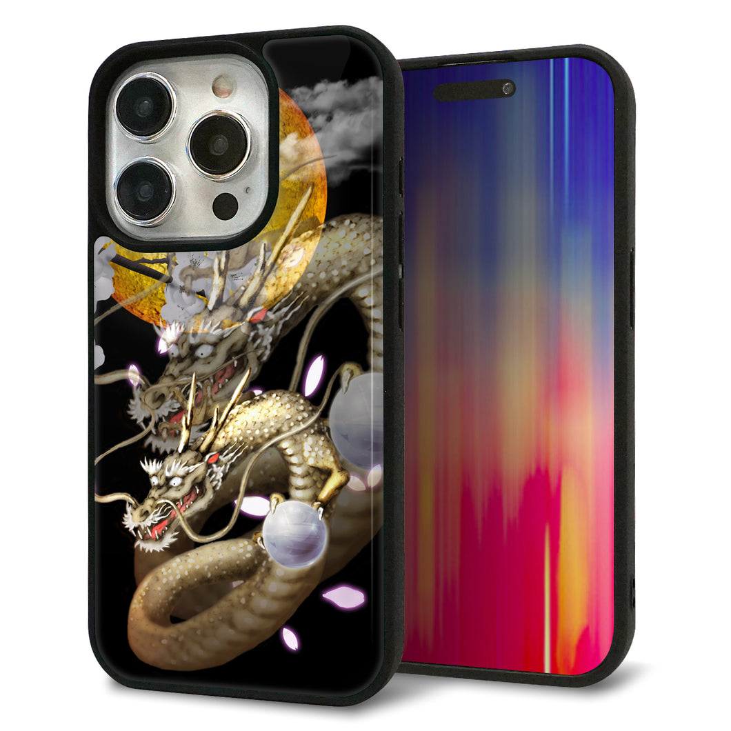 iPhone15 Pro 強化ガラス＆TPUスマホケース ガラプリ【1003 月と龍】
