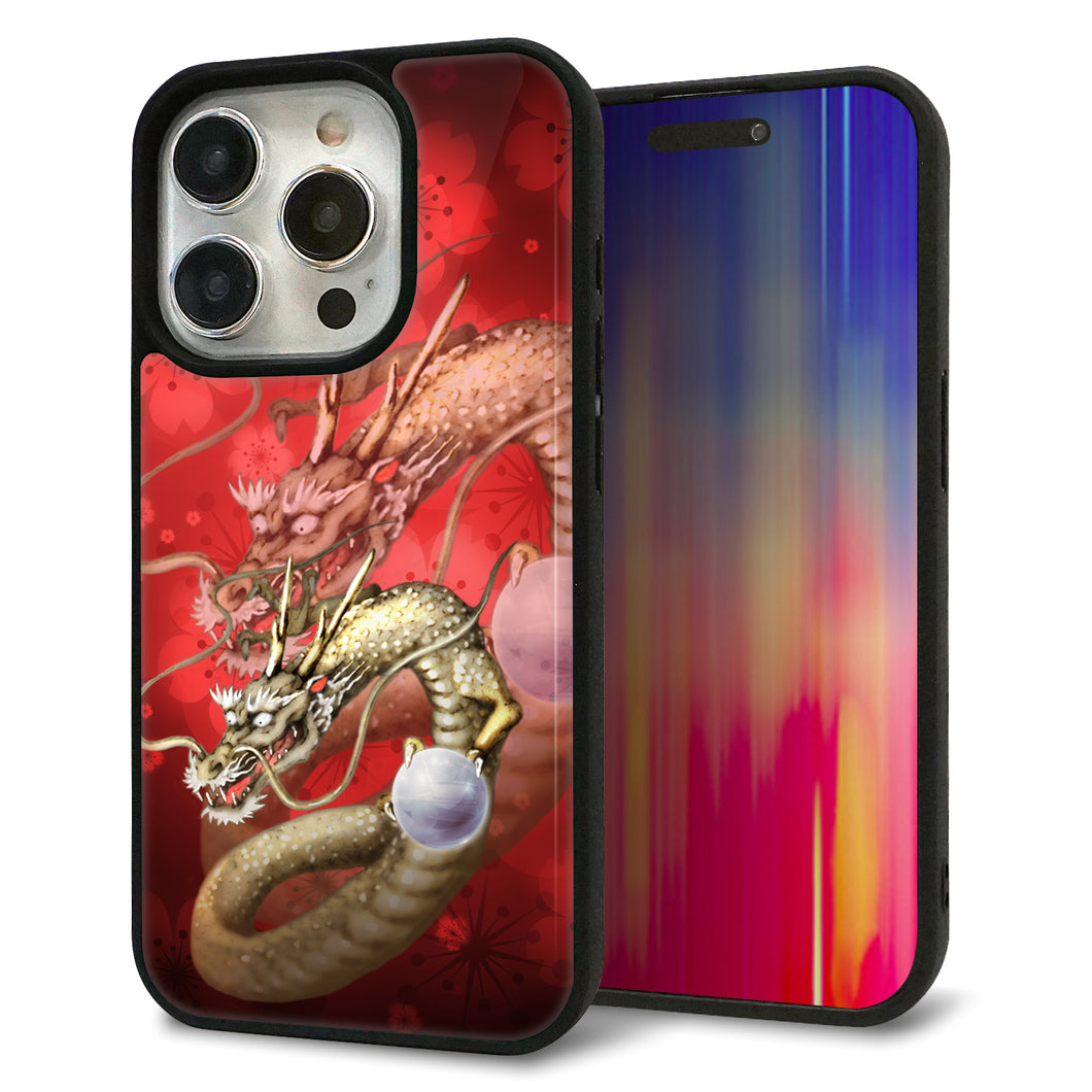 iPhone15 Pro 強化ガラス＆TPUスマホケース ガラプリ【1004 桜と龍】