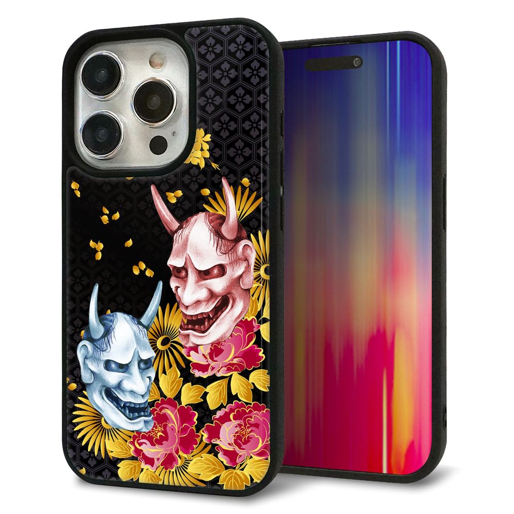 iPhone 15 Pro 強化ガラス＆TPUスマホケース ガラプリ【1024 般若と牡丹2】