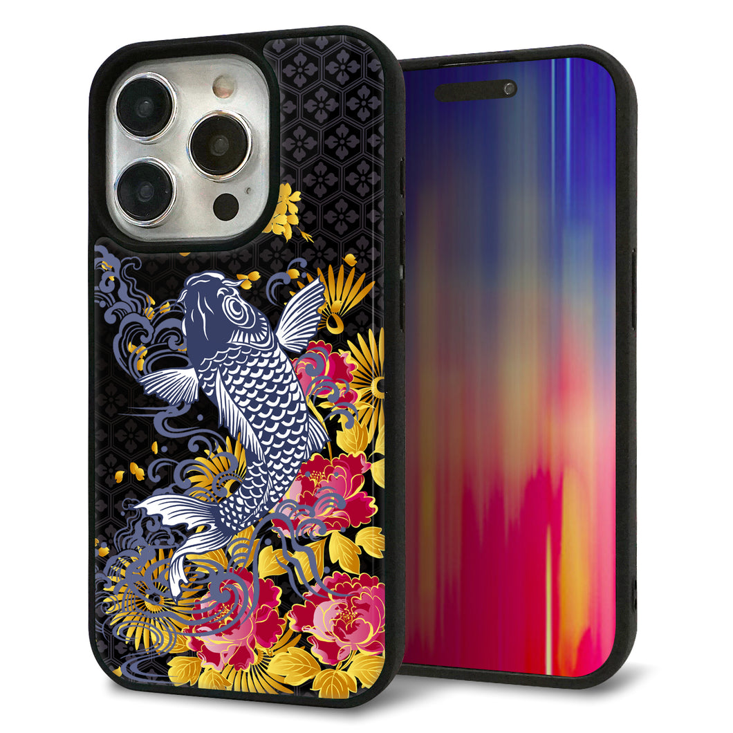 iPhone15 Pro 強化ガラス＆TPUスマホケース ガラプリ【1028 牡丹と鯉】