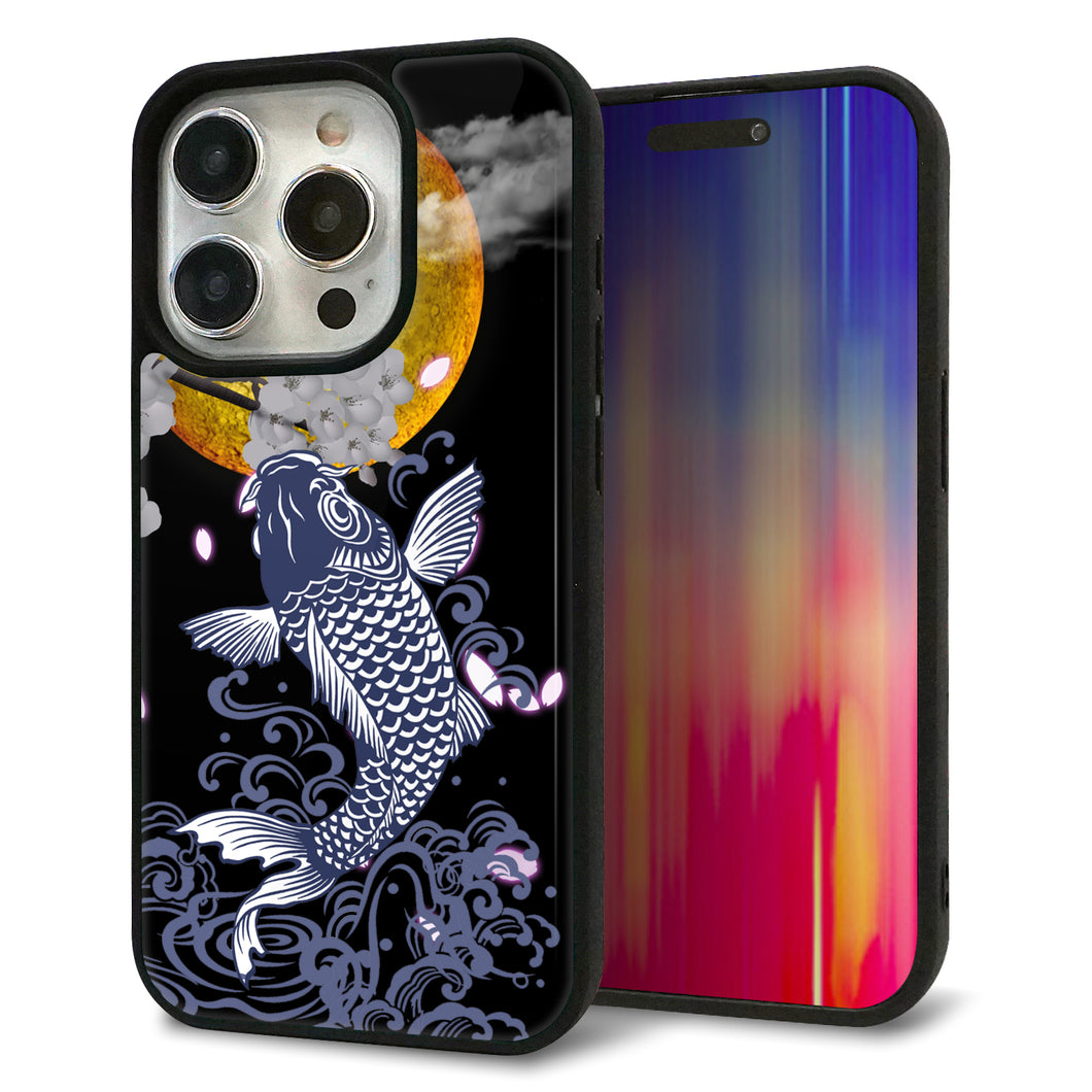 iPhone15 Pro 強化ガラス＆TPUスマホケース ガラプリ【1030 月と鯉】