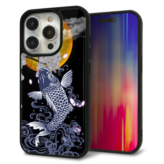 iPhone15 Pro 強化ガラス＆TPUスマホケース ガラプリ【1030 月と鯉】