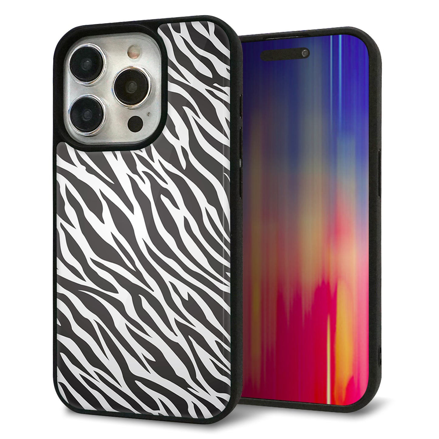 iPhone15 Pro 強化ガラス＆TPUスマホケース ガラプリ【1057 デザインゼブラ（GL）】