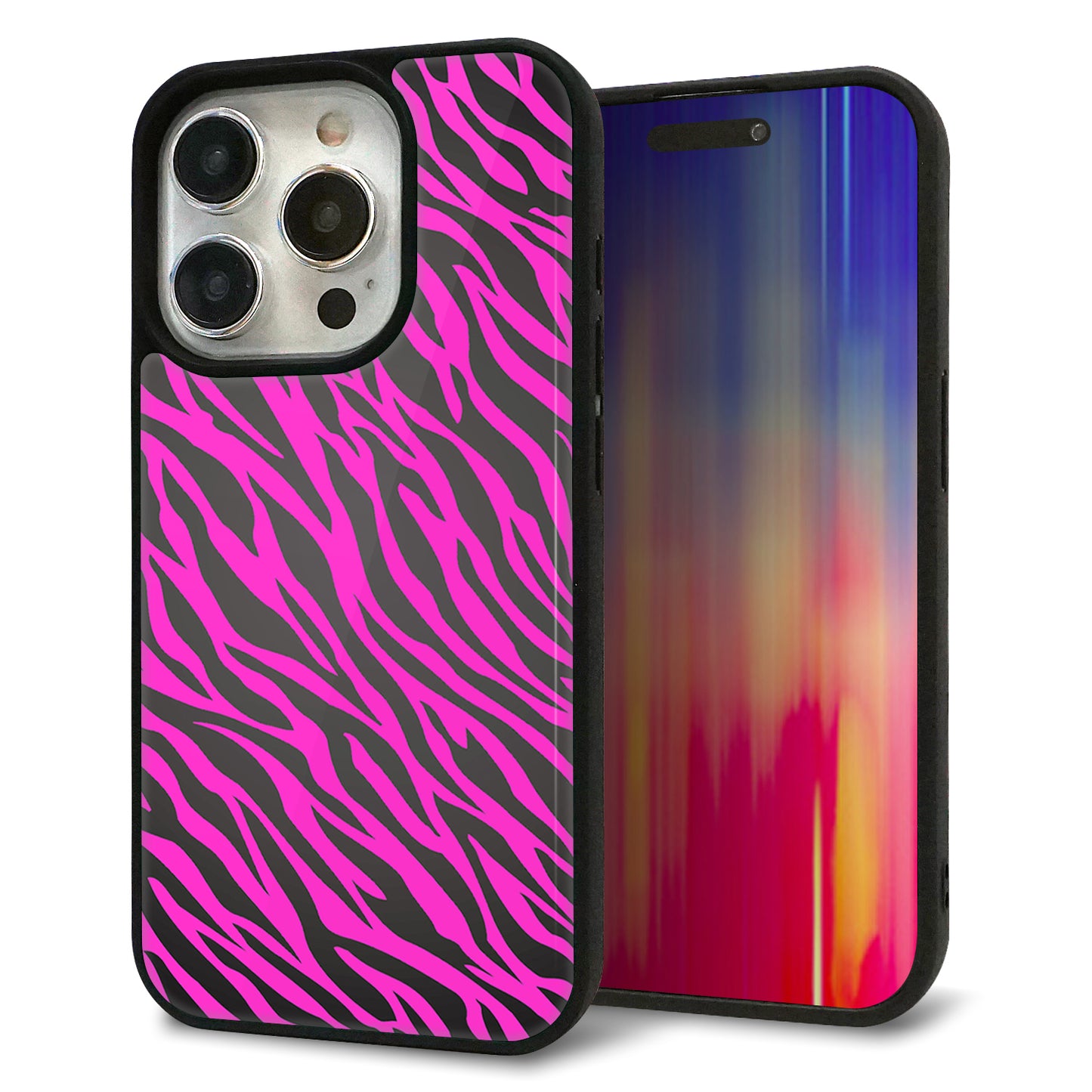 iPhone15 Pro 強化ガラス＆TPUスマホケース ガラプリ【1058 デザインゼブラ（PU）】