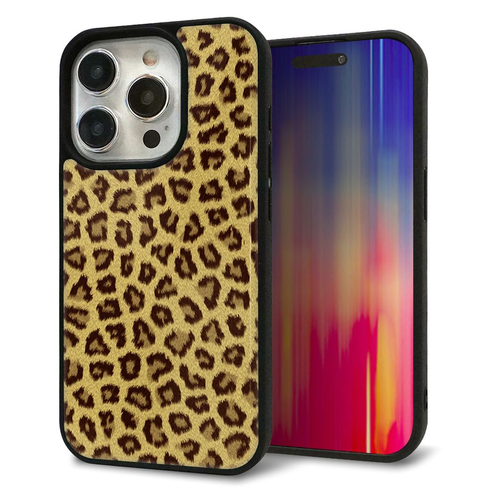 iPhone 15 Pro 強化ガラス＆TPUスマホケース ガラプリ【1065 ヒョウ柄ベーシックSゴールド】