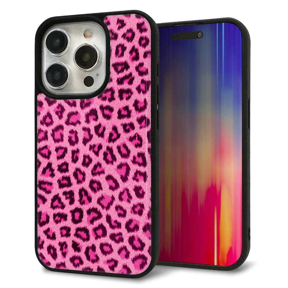 iPhone 15 Pro 強化ガラス＆TPUスマホケース ガラプリ【1066 ヒョウ柄ベーシックSピンク】