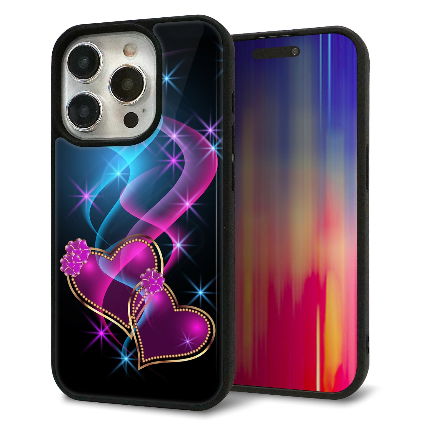 iPhone15 Pro 強化ガラス＆TPUスマホケース ガラプリ【1138 ゆれるハート】