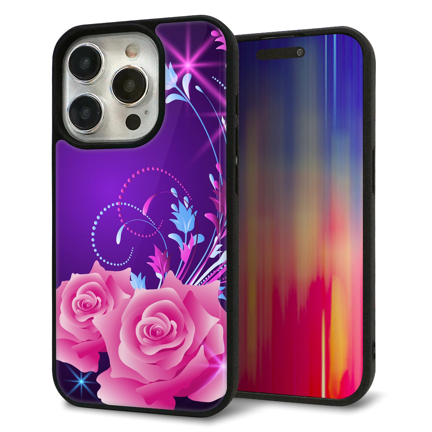 iPhone15 Pro 強化ガラス＆TPUスマホケース ガラプリ【1177 紫色の夜】