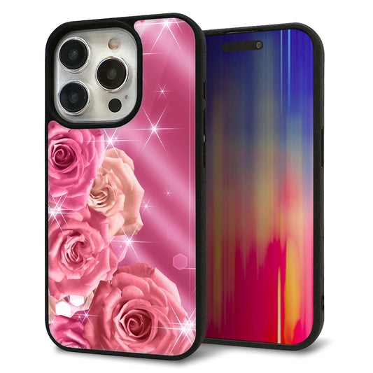 iPhone15 Pro 強化ガラス＆TPUスマホケース ガラプリ【1182 ピンクの薔薇に誘われて】