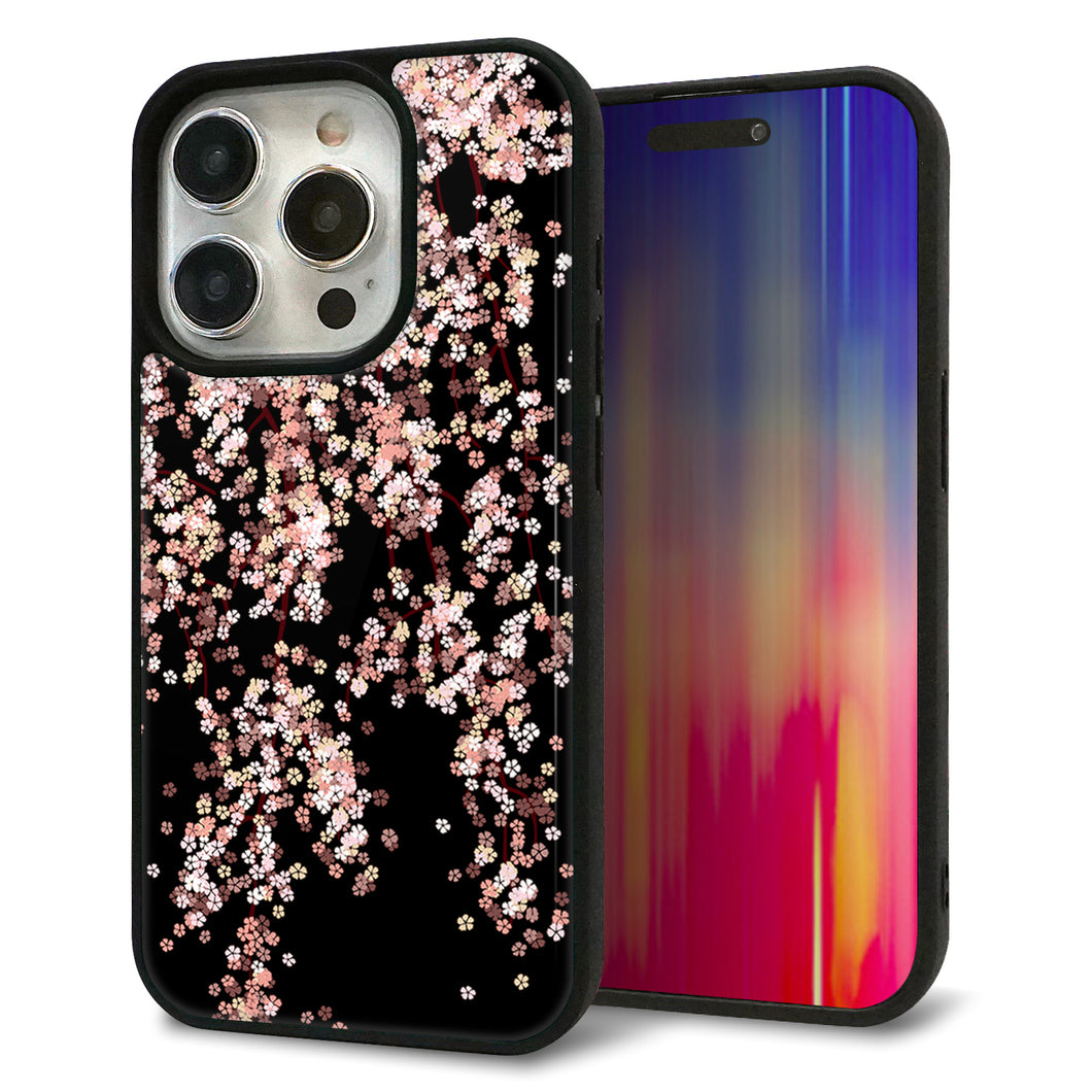iPhone15 Pro 強化ガラス＆TPUスマホケース ガラプリ【1244 しだれ桜】