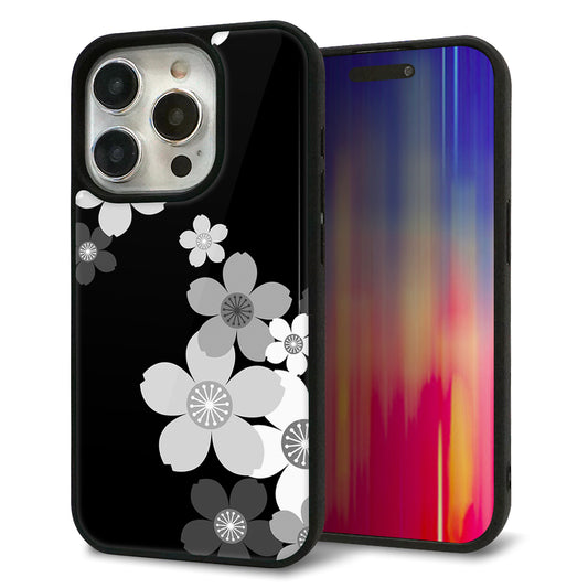 iPhone15 Pro 強化ガラス＆TPUスマホケース ガラプリ【1334 桜のフレーム】