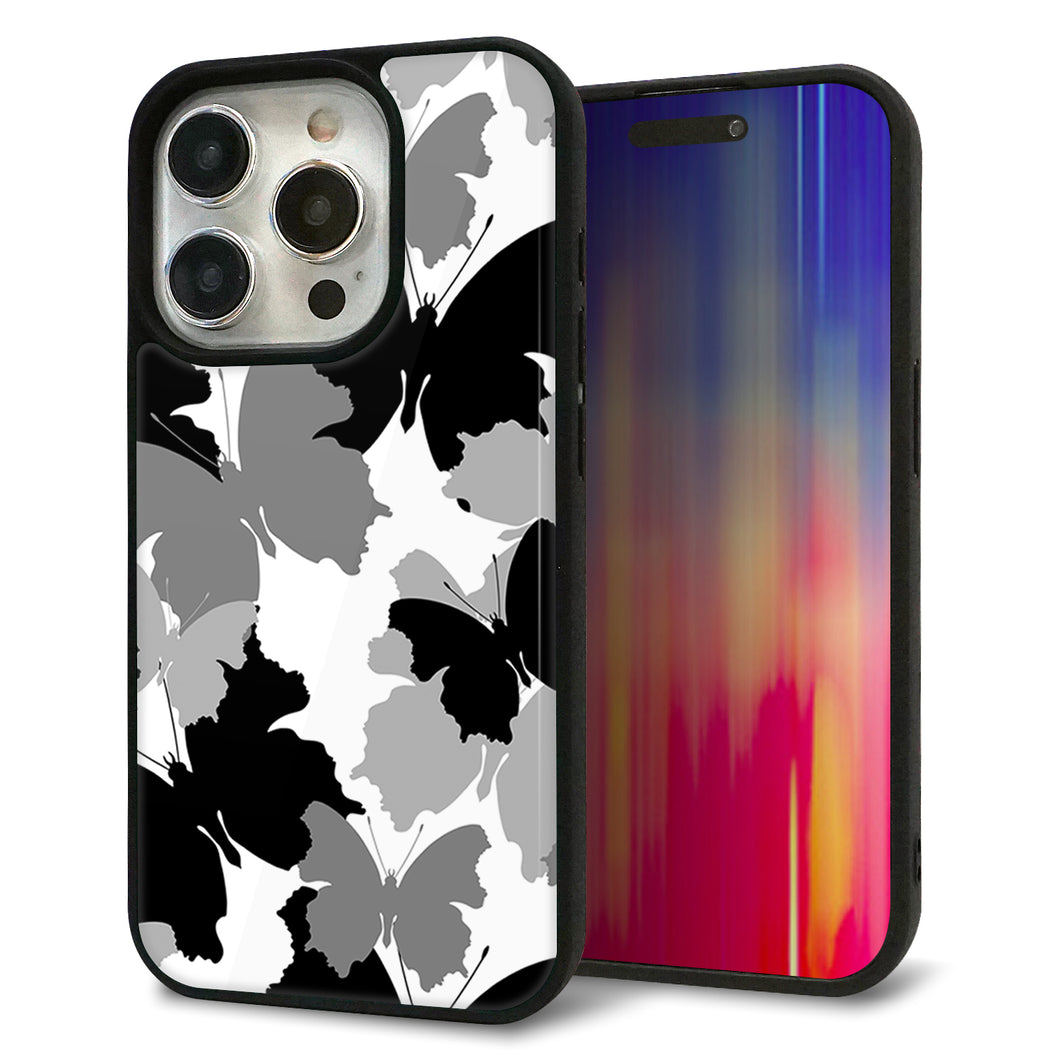 iPhone15 Pro 強化ガラス＆TPUスマホケース ガラプリ【1336 夜の蝶】