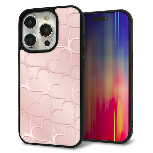 iPhone15 Pro 強化ガラス＆TPUスマホケース ガラプリ【1340 かくれハート（ローズピンク）】