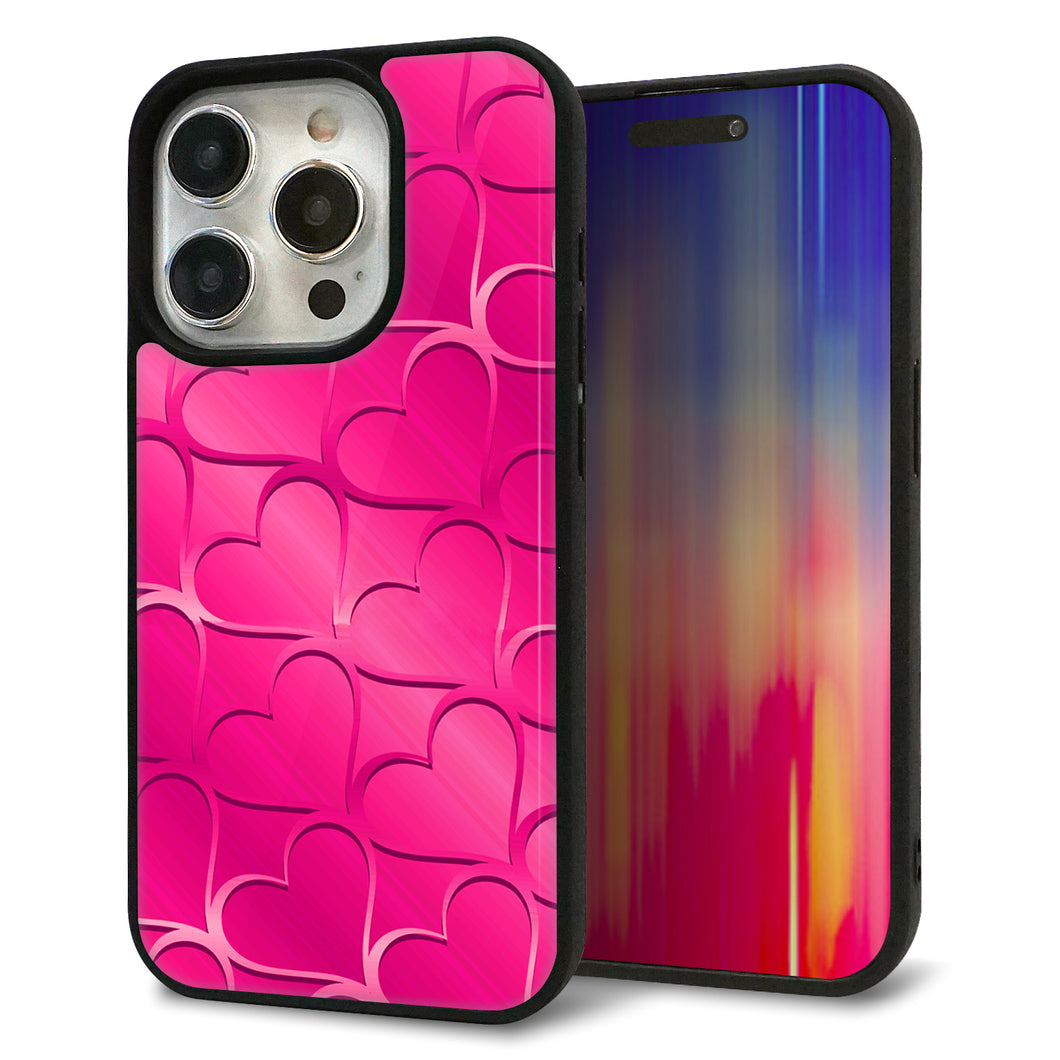 iPhone15 Pro 強化ガラス＆TPUスマホケース ガラプリ【1347 かくれハート（ショッキングピンク）】