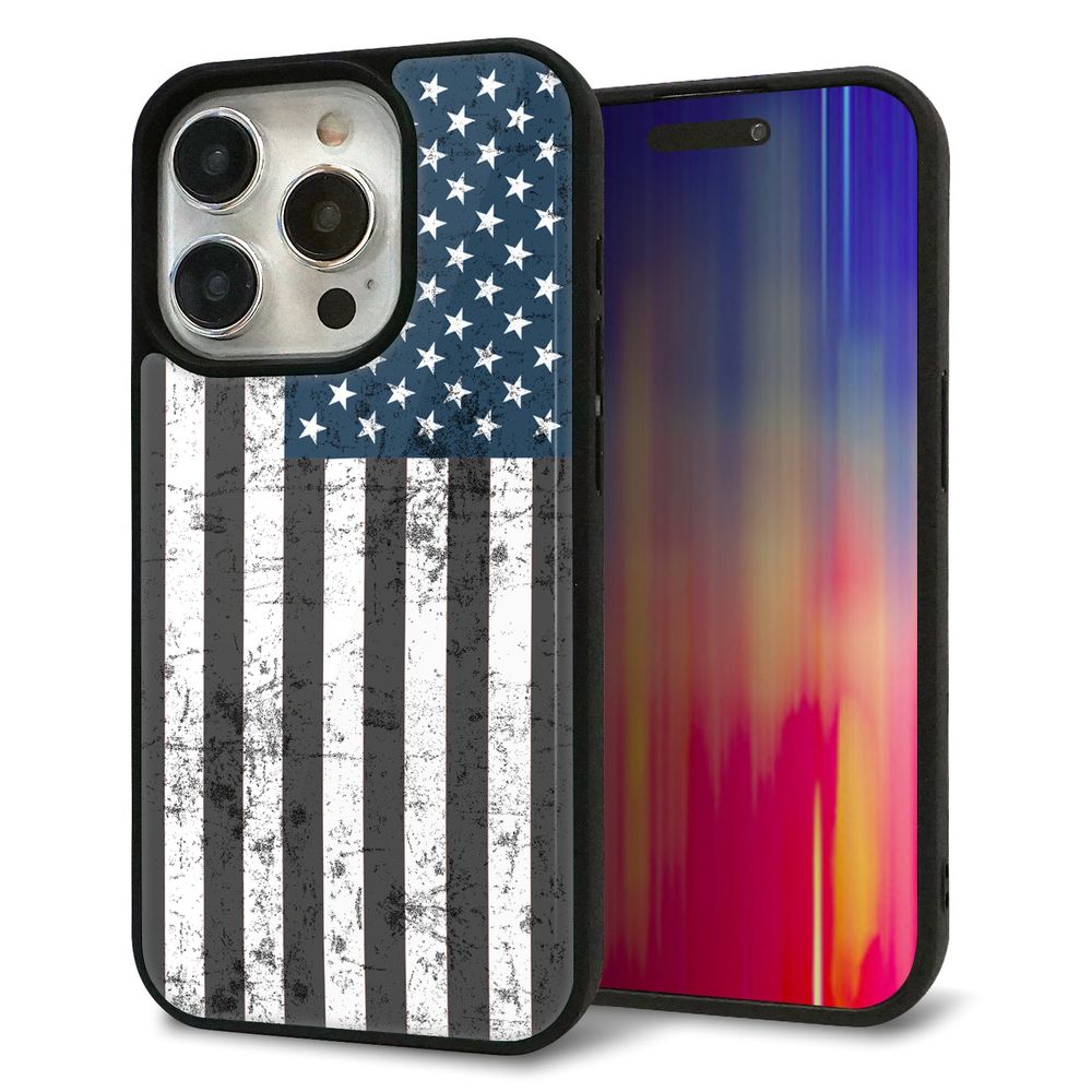 iPhone 15 Pro 強化ガラス＆TPUスマホケース ガラプリ【EK864 アメリカンフラッグビンテージ】