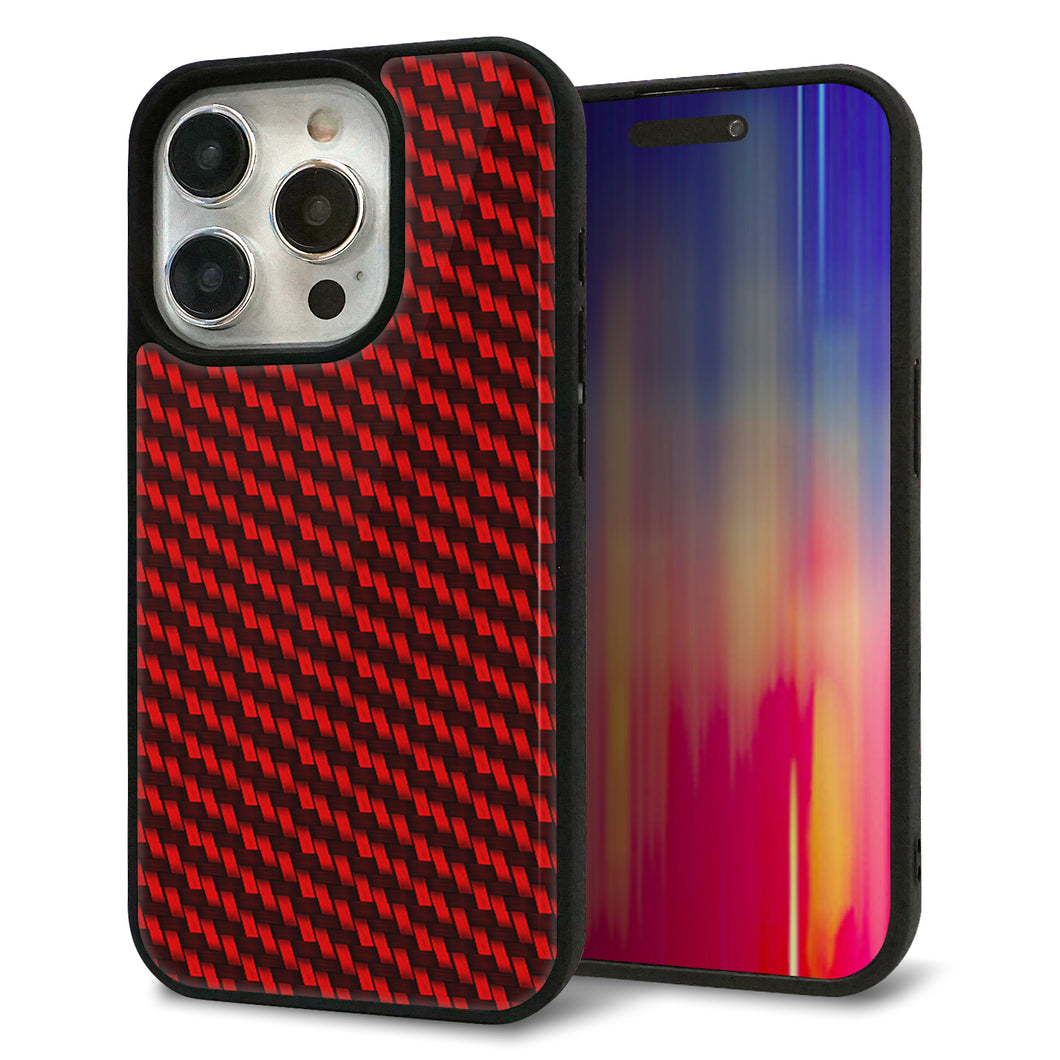 iPhone15 Pro 強化ガラス＆TPUスマホケース ガラプリ【EK906 レッドカーボン】