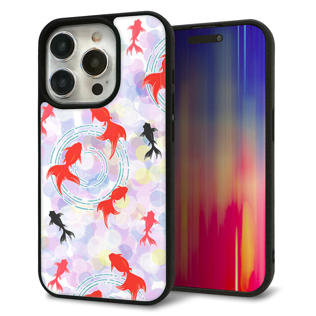 iPhone15 Pro 強化ガラス＆TPUスマホケース ガラプリ【HA220 金魚 点々 パープル】
