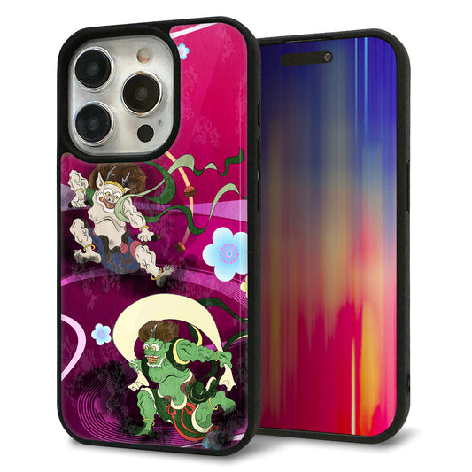iPhone15 Pro 強化ガラス＆TPUスマホケース ガラプリ【HA237 風神雷神 紫の川】