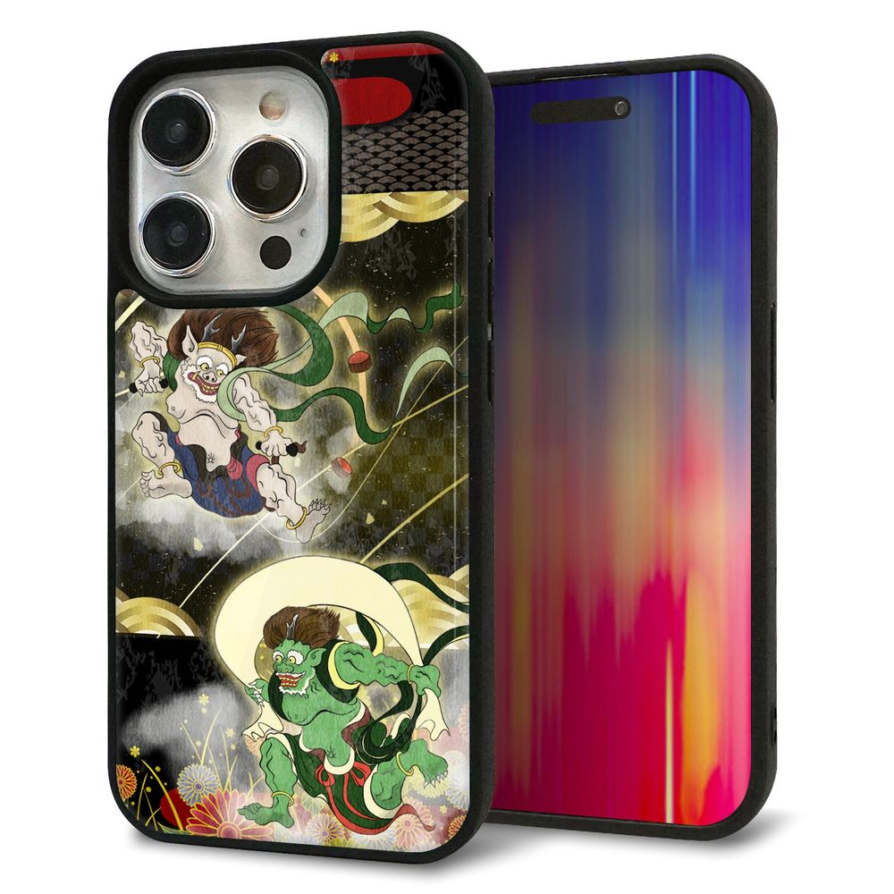 iPhone 15 Pro 強化ガラス＆TPUスマホケース ガラプリ【HA238 風神雷神 和柄】