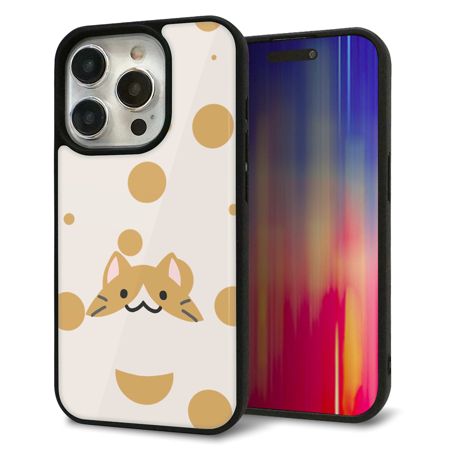 iPhone15 Pro 強化ガラス＆TPUスマホケース ガラプリ【HA244 もちねこ ハチワレ】