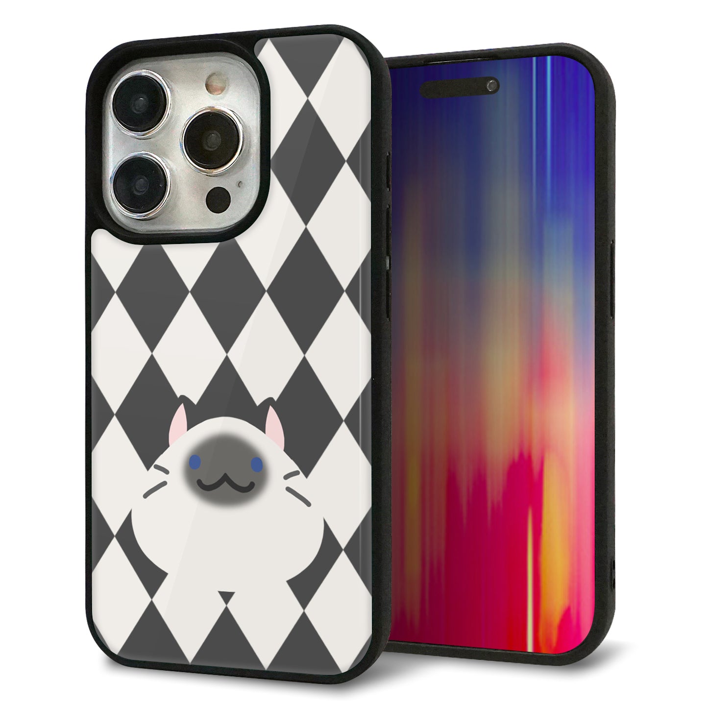 iPhone15 Pro 強化ガラス＆TPUスマホケース ガラプリ【HA250 もちねこ シャム】