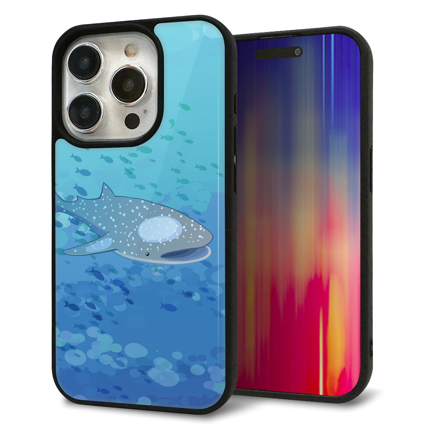 iPhone15 Pro 強化ガラス＆TPUスマホケース ガラプリ【HA256 ポケットアクアリウム ジンベエザメ】