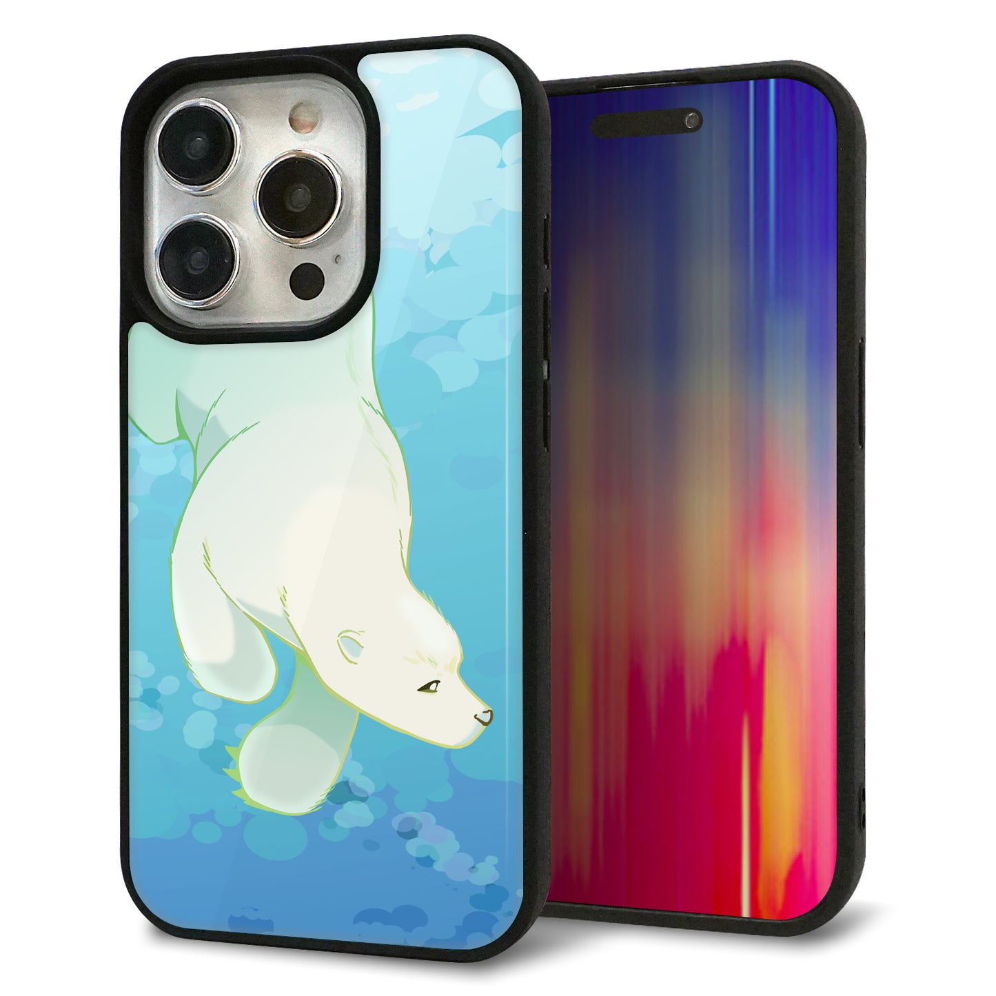 iPhone15 Pro 強化ガラス＆TPUスマホケース ガラプリ【HA261 ポケットアクアリウム ホッキョクグマ】