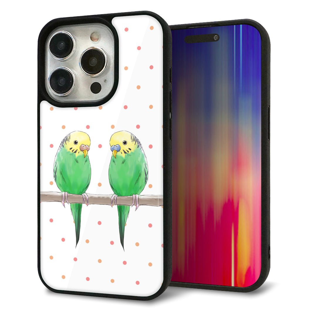 iPhone15 Pro 強化ガラス＆TPUスマホケース ガラプリ【HA271 インコグリーン ドット】