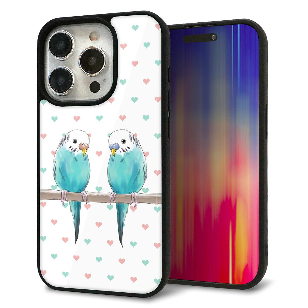 iPhone15 Pro 強化ガラス＆TPUスマホケース ガラプリ【HA272 インコブルー ハート】