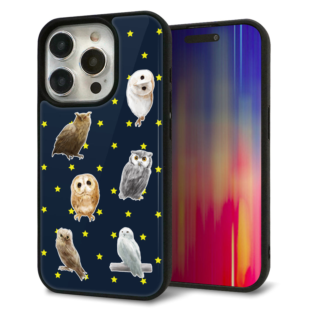 iPhone15 Pro 強化ガラス＆TPUスマホケース ガラプリ【HA276 フクロウいろいろ】