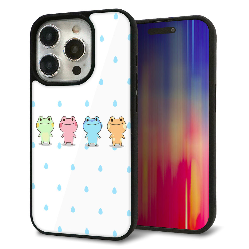 iPhone15 Pro 強化ガラス＆TPUスマホケース ガラプリ【HA278 カエル 雫】