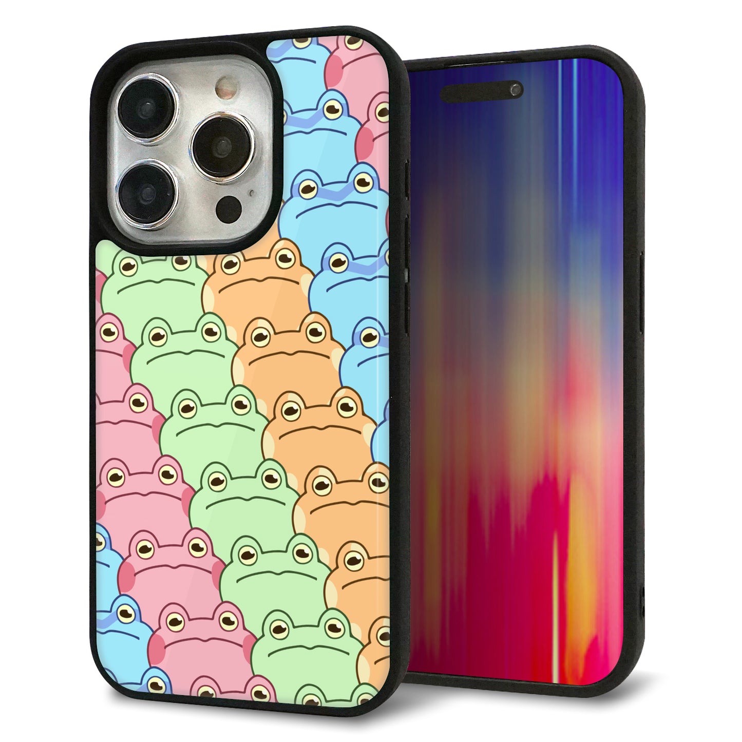 iPhone15 Pro 強化ガラス＆TPUスマホケース ガラプリ【HA279 カエル柄】