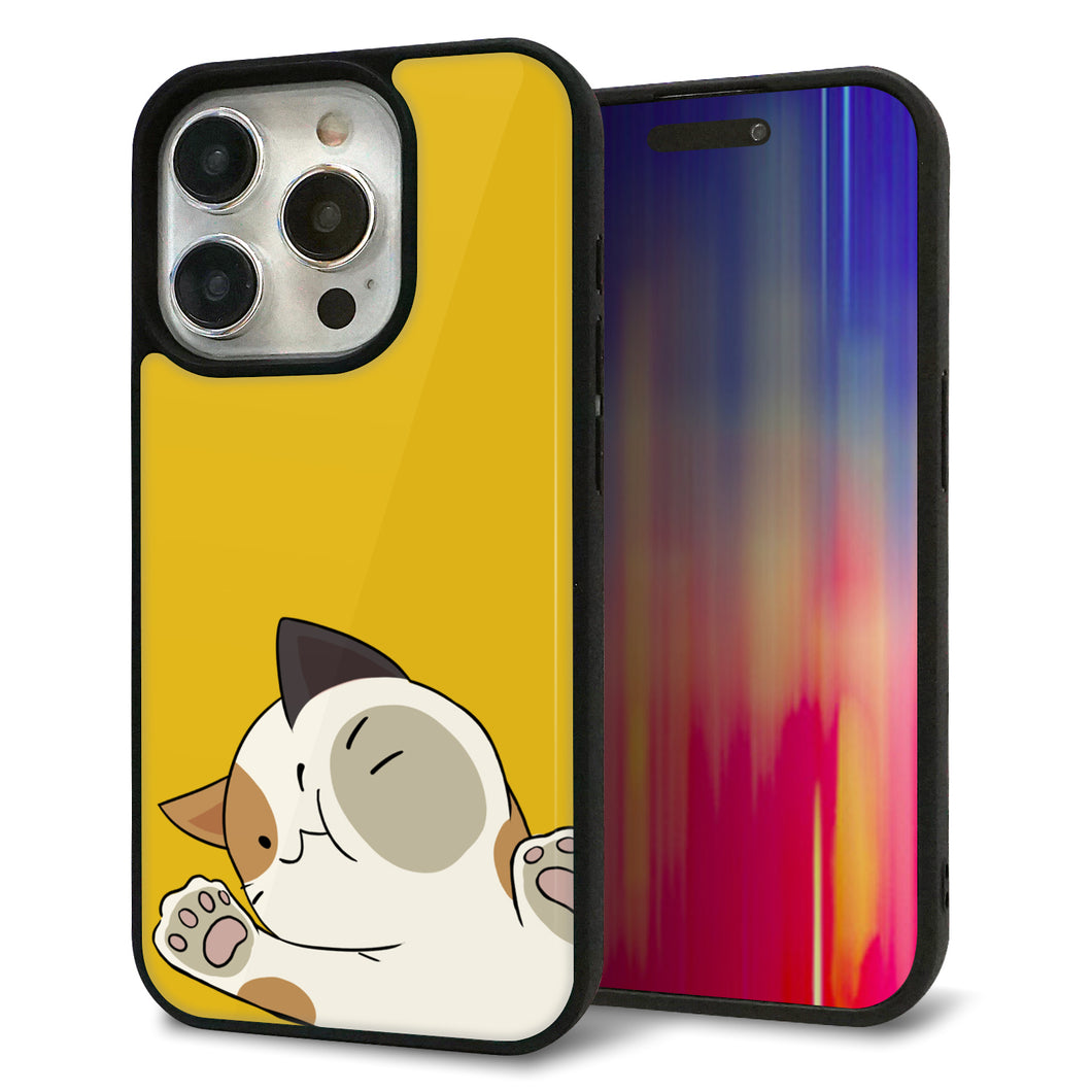 iPhone15 Pro 強化ガラス＆TPUスマホケース ガラプリ【HA288 むぎゅっとミケ】