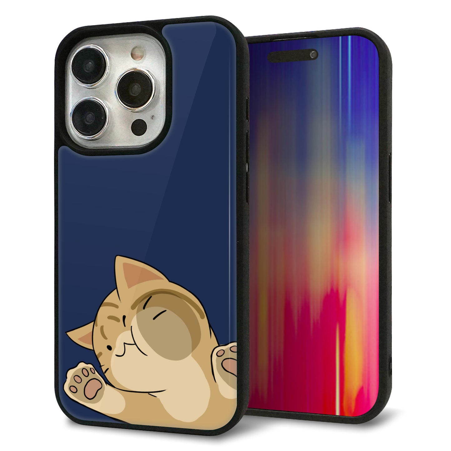 iPhone15 Pro 強化ガラス＆TPUスマホケース ガラプリ【HA290 むぎゅっとトラ】