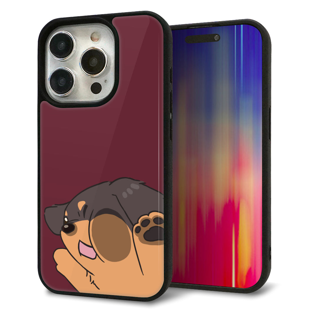 iPhone15 Pro 強化ガラス＆TPUスマホケース ガラプリ【HA294 むぎゅっとミニダックス】