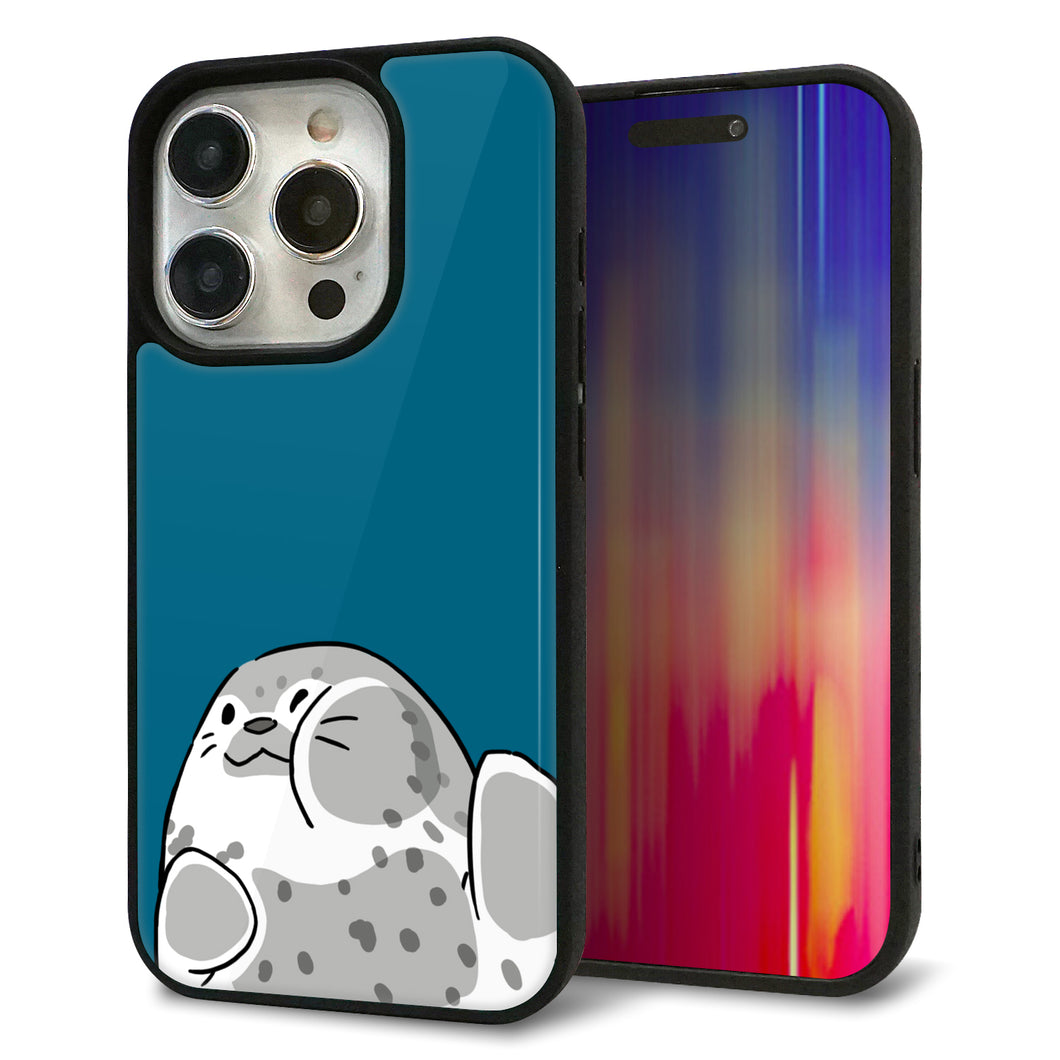 iPhone15 Pro 強化ガラス＆TPUスマホケース ガラプリ【HA305 むぎゅっとアザラシ】