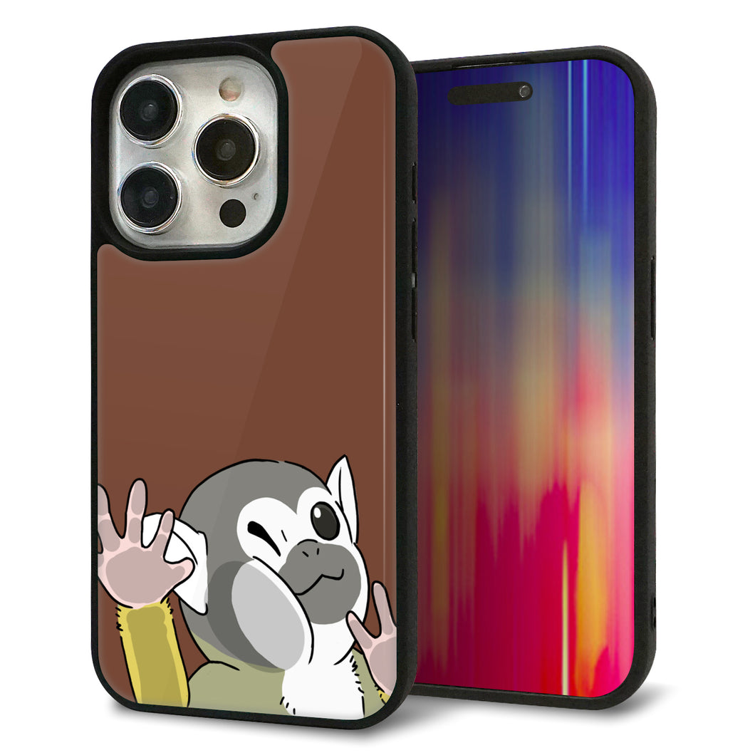 iPhone15 Pro 強化ガラス＆TPUスマホケース ガラプリ【HA307 むぎゅっとリスザル】