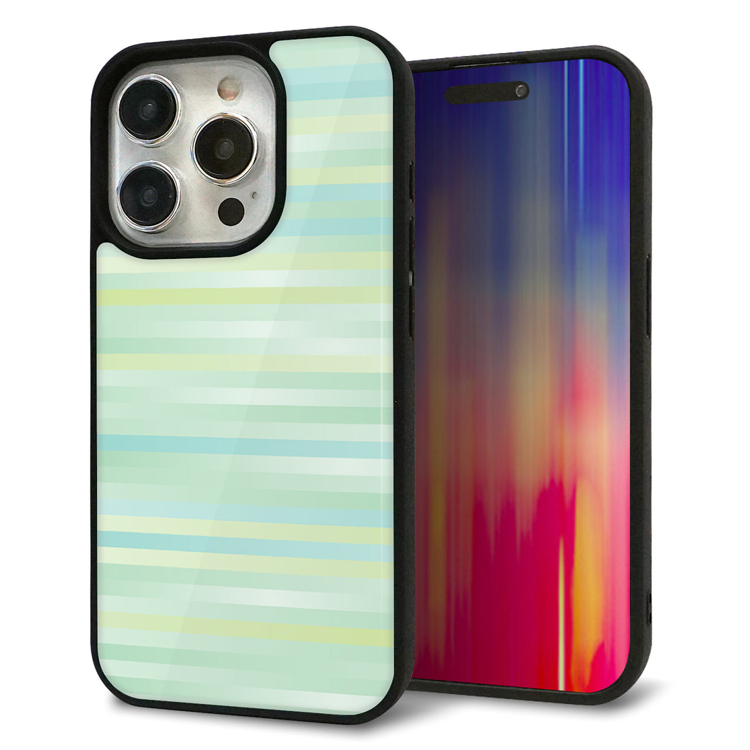 iPhone15 Pro 強化ガラス＆TPUスマホケース ガラプリ【IB908 グラデーションボーダー_グリーン】