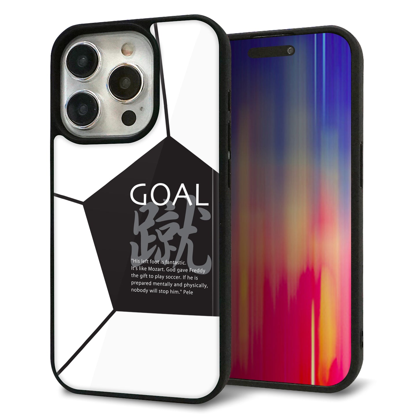 iPhone15 Pro 強化ガラス＆TPUスマホケース ガラプリ【IB921 サッカーボール】