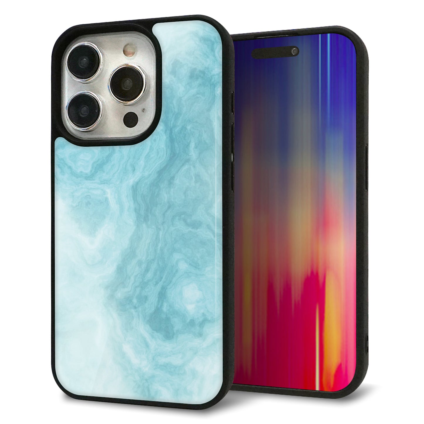iPhone15 Pro 強化ガラス＆TPUスマホケース ガラプリ【KM868 大理石BL】