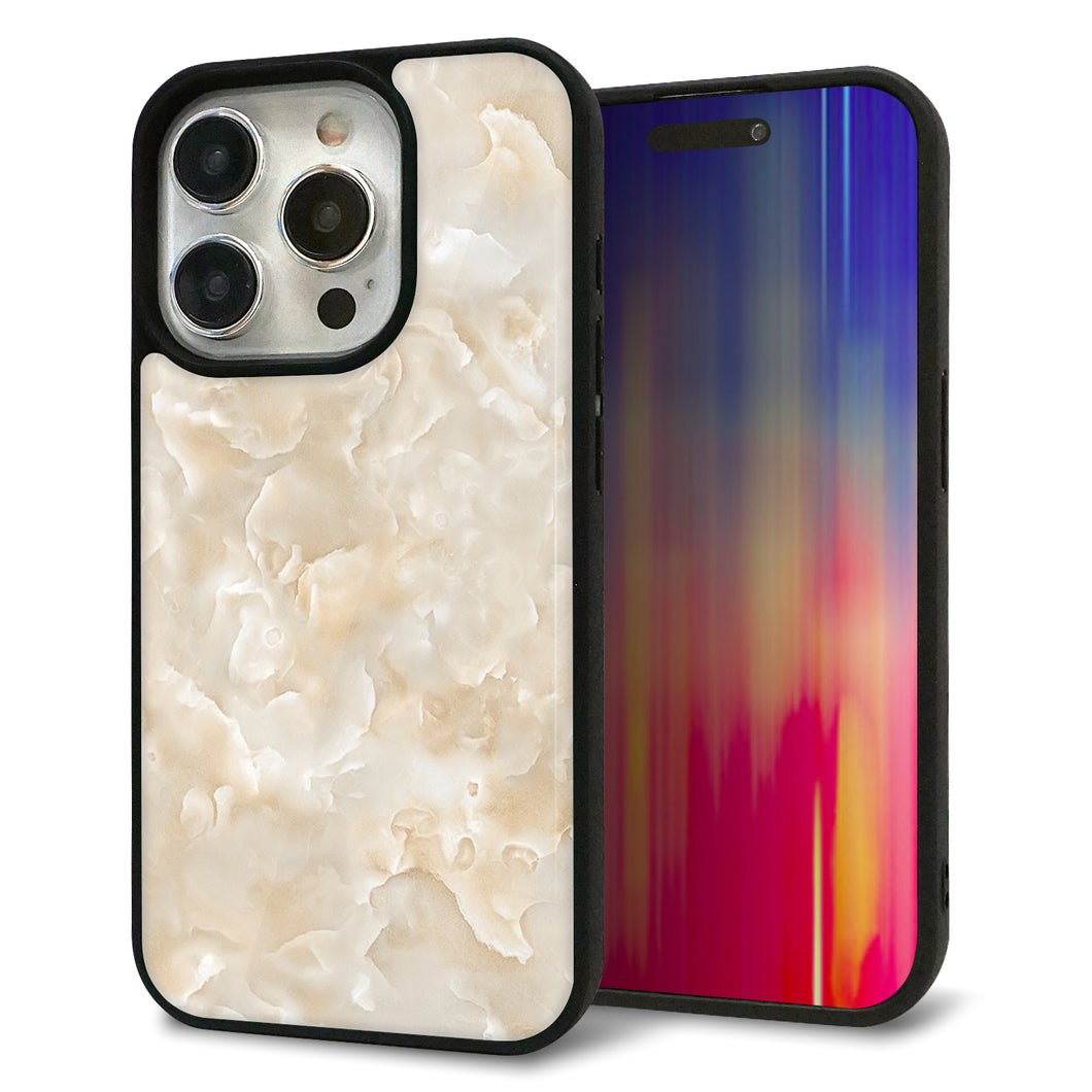 iPhone15 Pro 強化ガラス＆TPUスマホケース ガラプリ【KM872 大理石パール】