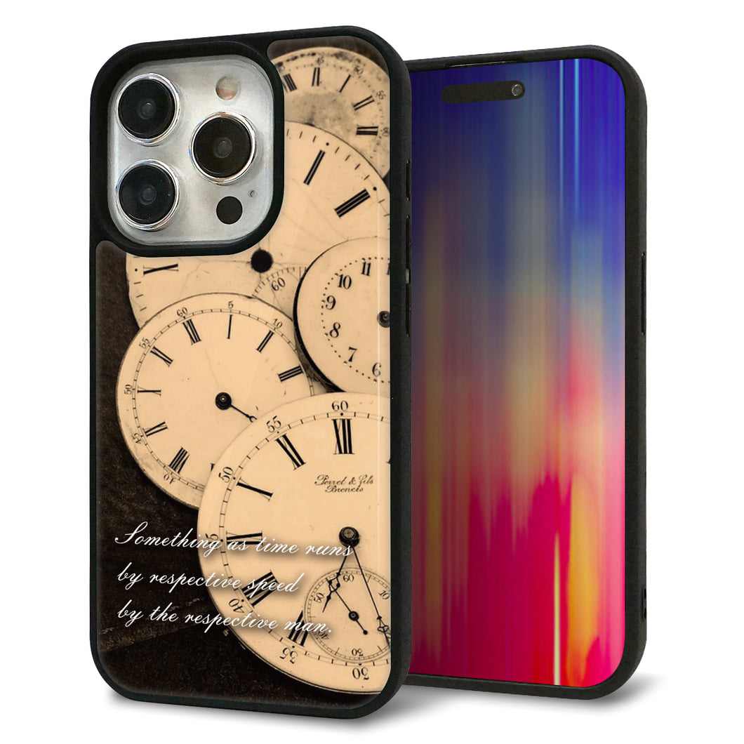 iPhone15 Pro 強化ガラス＆TPUスマホケース ガラプリ【KM874 時計】