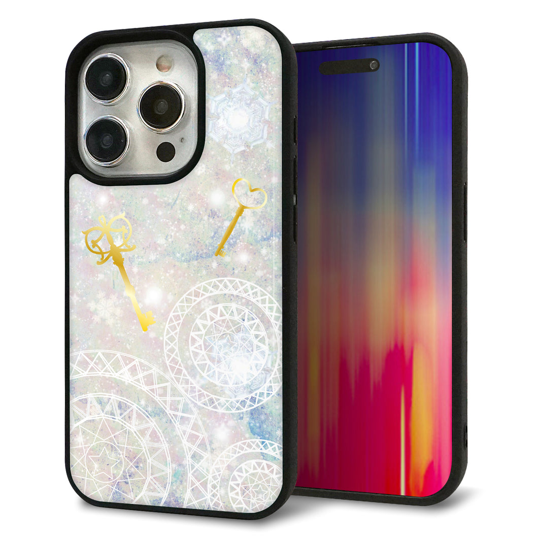 iPhone15 Pro 強化ガラス＆TPUスマホケース ガラプリ【KM881 魔法陣と鍵】