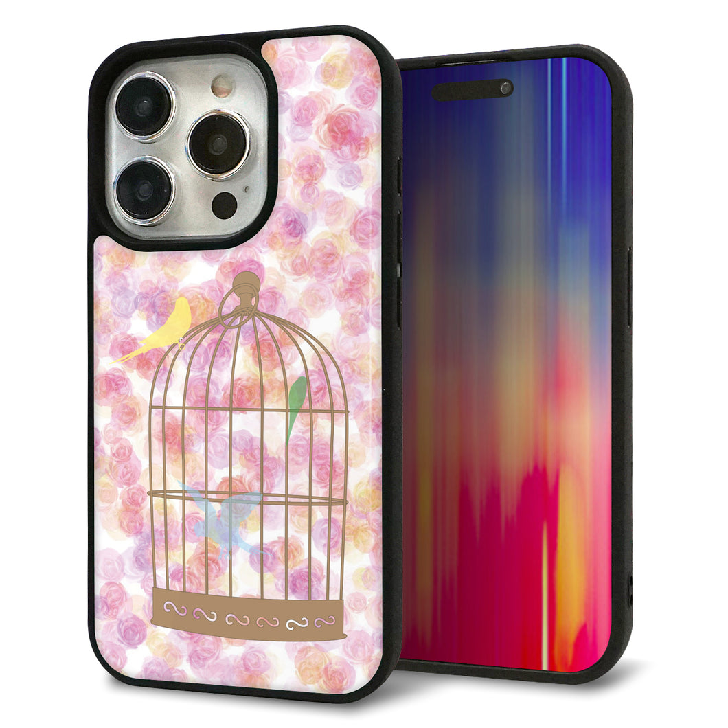 iPhone15 Pro 強化ガラス＆TPUスマホケース ガラプリ【KM882 鳥かご】